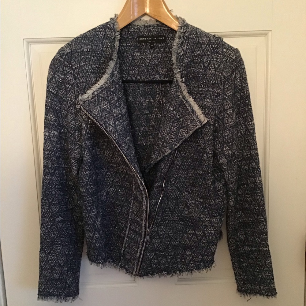Generation Love Haley blue tweed zip jacket XS